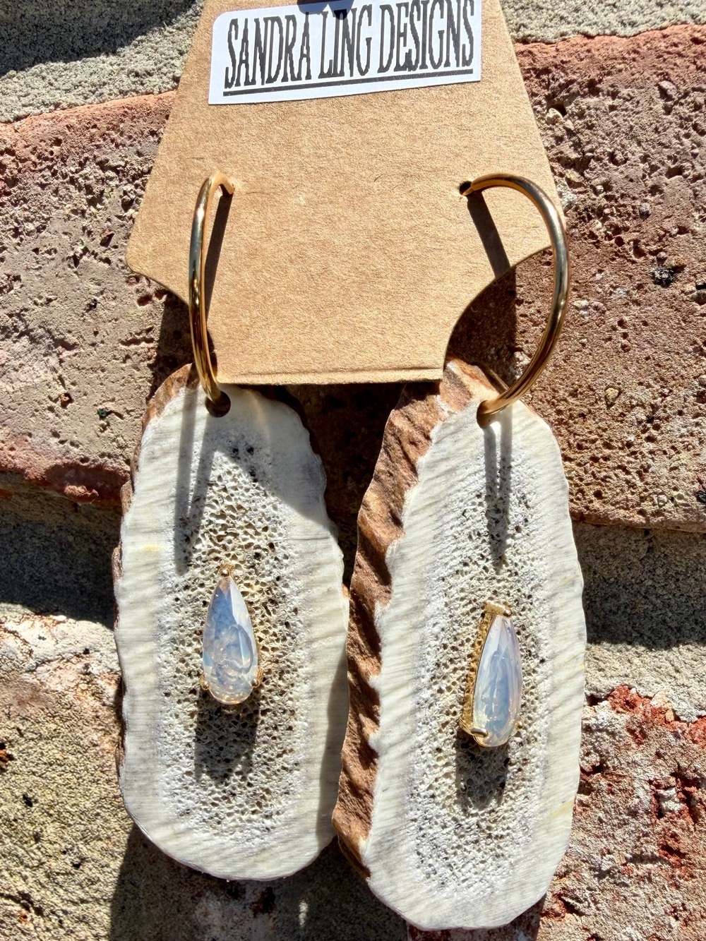 Authentic Deer Antler Earrings W/Cubic Zirconia Teardrop Accents
